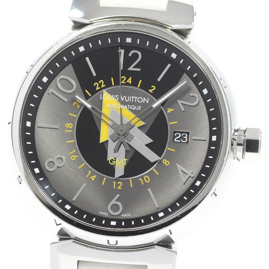 Louis Vuitton Tambour Gmt Q1d31 Gray  Black Dial Automatic Mens Watch866487